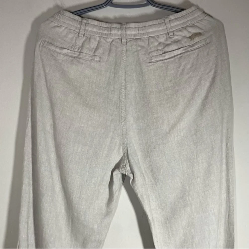 Zara Grey Linen High Rise Straight Leg Pants size S